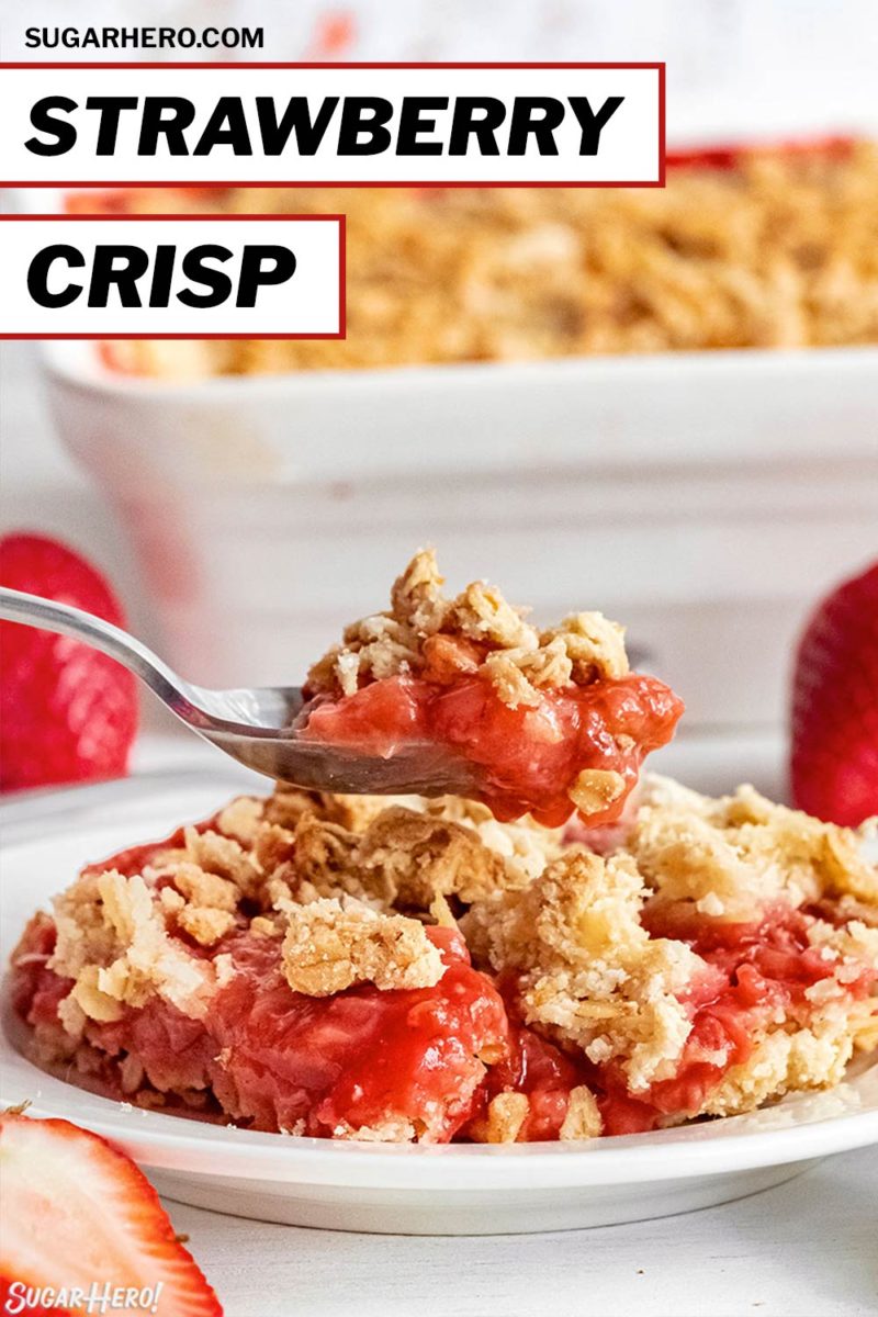 Strawberry Crisp picture with text overlay for Pinterest.