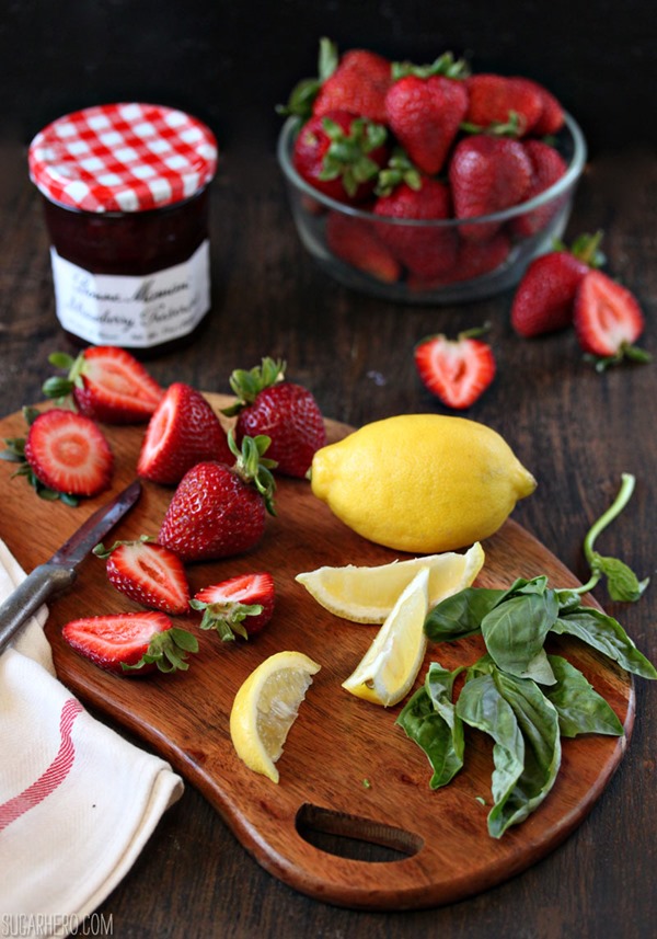 Strawberry Basil Crumb Bars | SugarHero.com