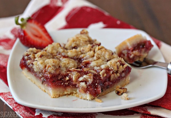 Strawberry Basil Crumb Bars | SugarHero.com