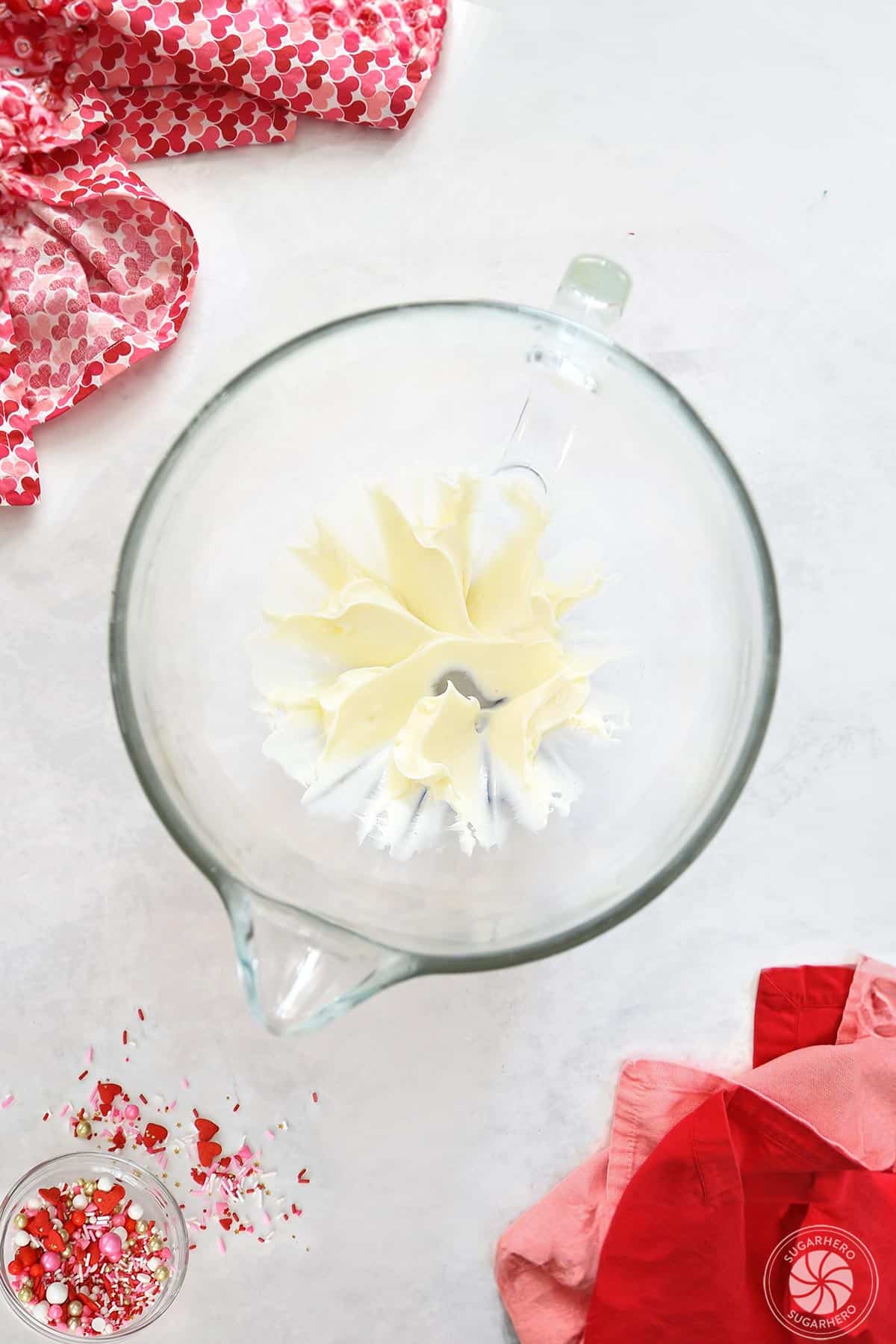 Butter, mixed until light and creamy, in a clear mixing bowl.