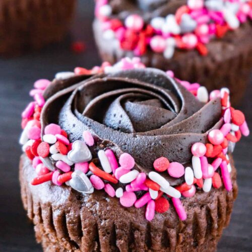 Close up of a Valentine&rsquo;s Day Chocolate Truffle Cupcake.