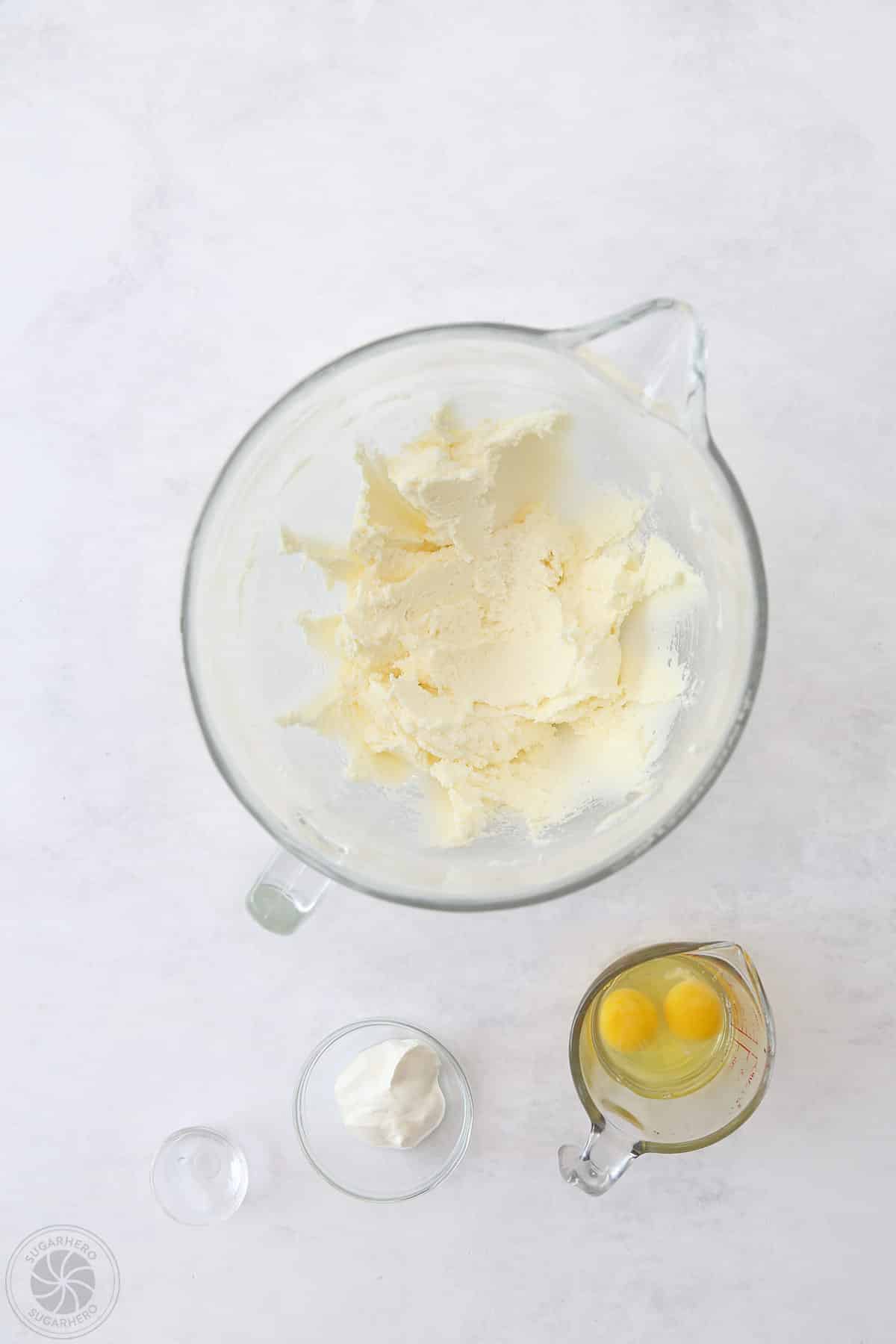 Creamed butter and sugar after vanilla is added for sugar cookie dough.