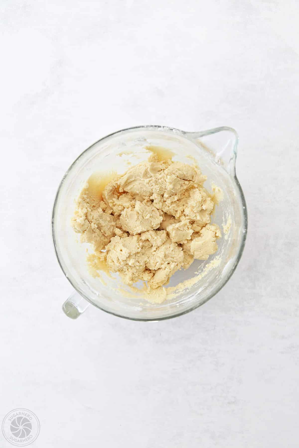 Sugar cookie dough in a mixing bowl.