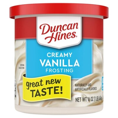Tub of creamy vanilla frosting