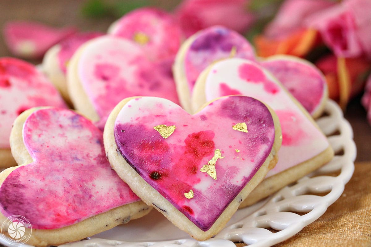 A plate of Watercolor Rose Sugar Cookies.