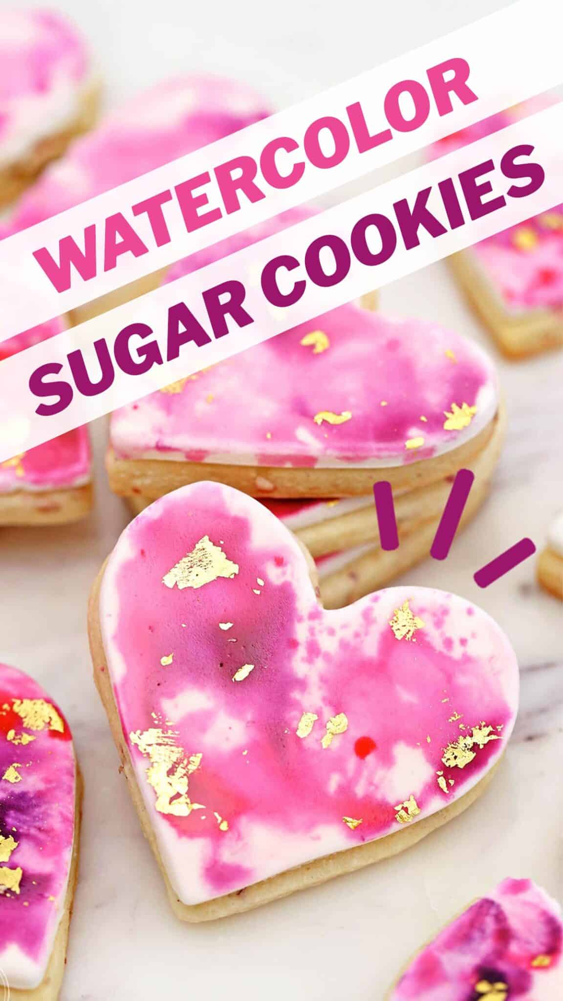Image of Watercolor Rose Sugar Cookies with text overlay for Pinterest.