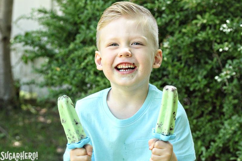 White Chocolate Mint Cookie Popsicles | From SugarHero.com