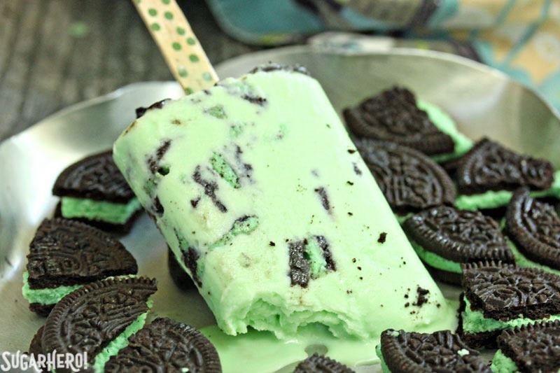 White Chocolate Mint Cookie Popsicles | From SugarHero.com