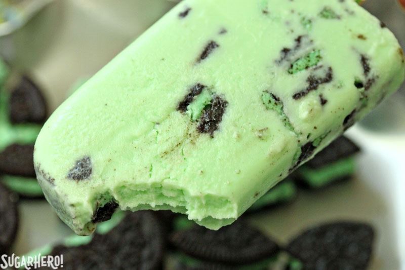 White Chocolate Mint Cookie Popsicles | From SugarHero.com