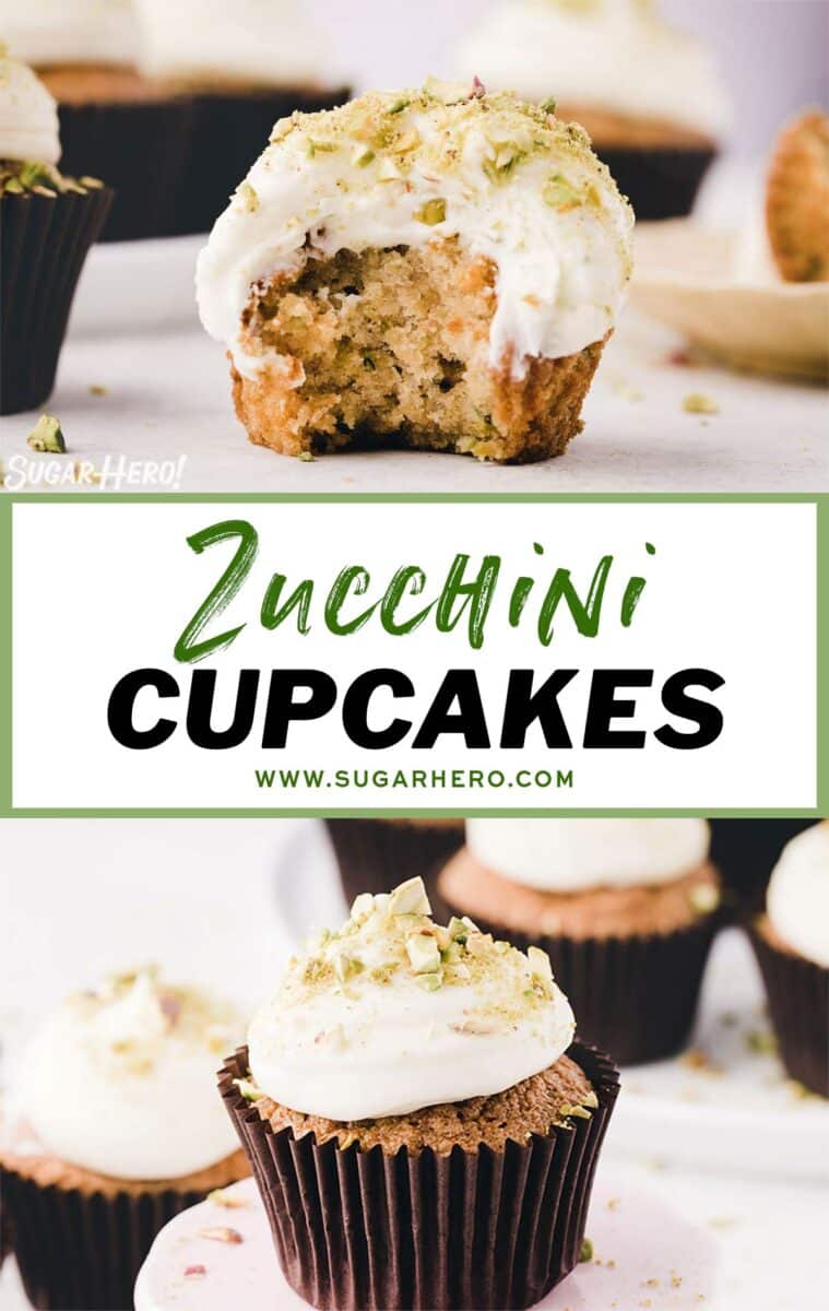 Two photo collage of Zucchini Cupcakes with text overlay for Pinterest.